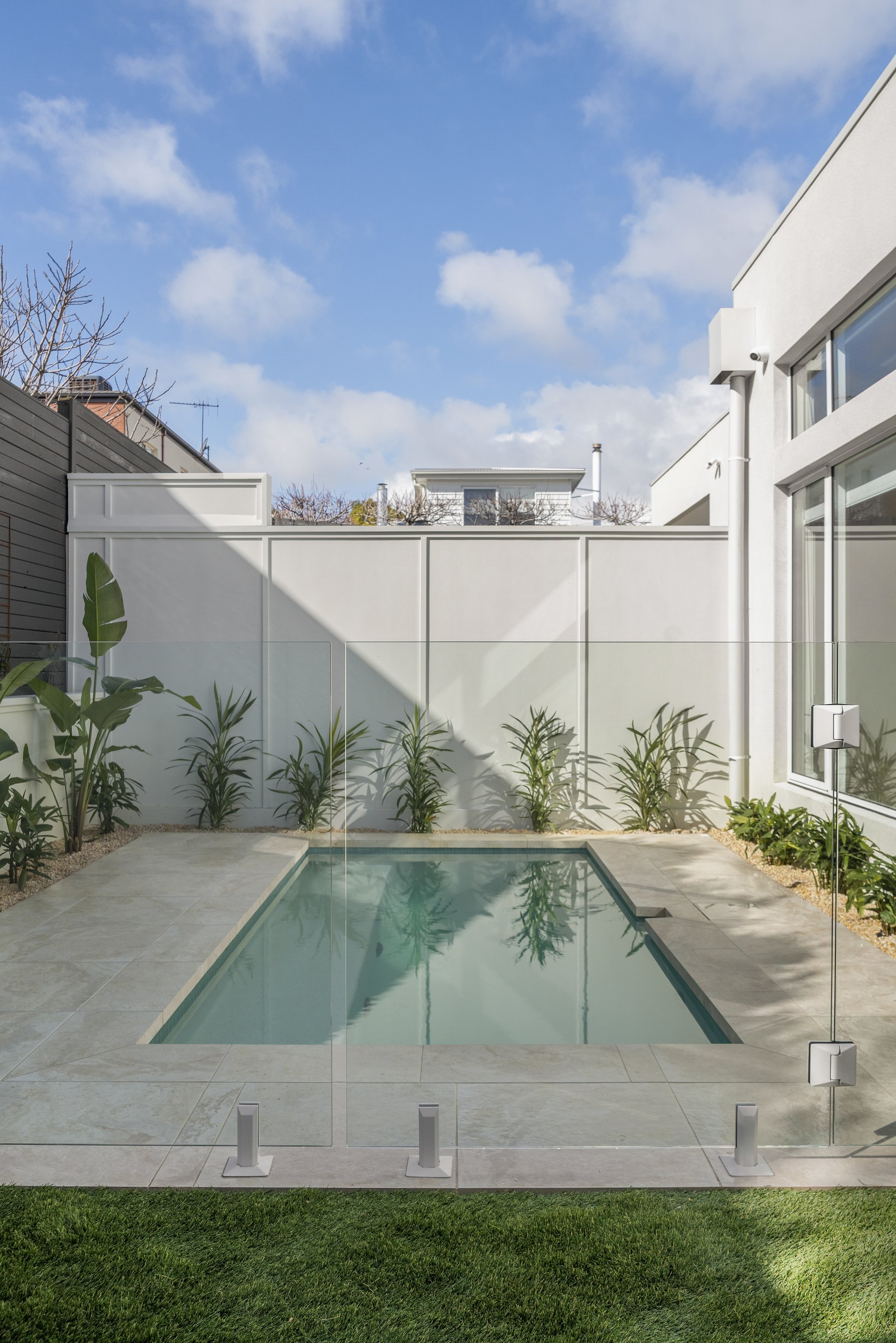 Backyard and pool, vertical composition